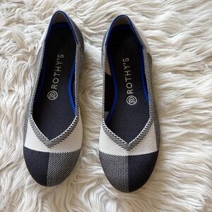 Rothy’s The Flat Black & White Plaid Colorblock Knit Flats Women’s Size 8.5
